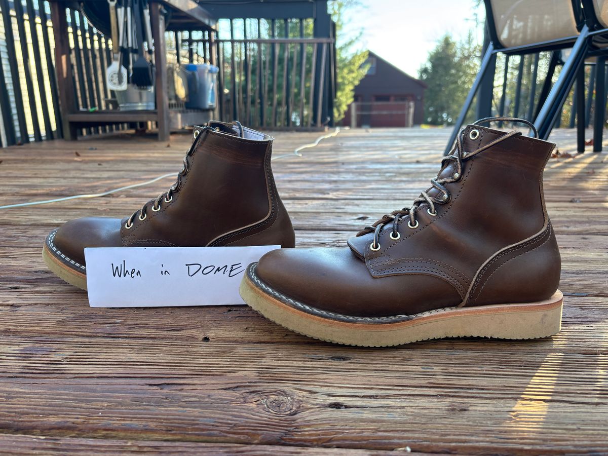 Photo by ohherewego on November 1, 2024 of the Nicks Free Range in Horween British Tan Chromexcel.