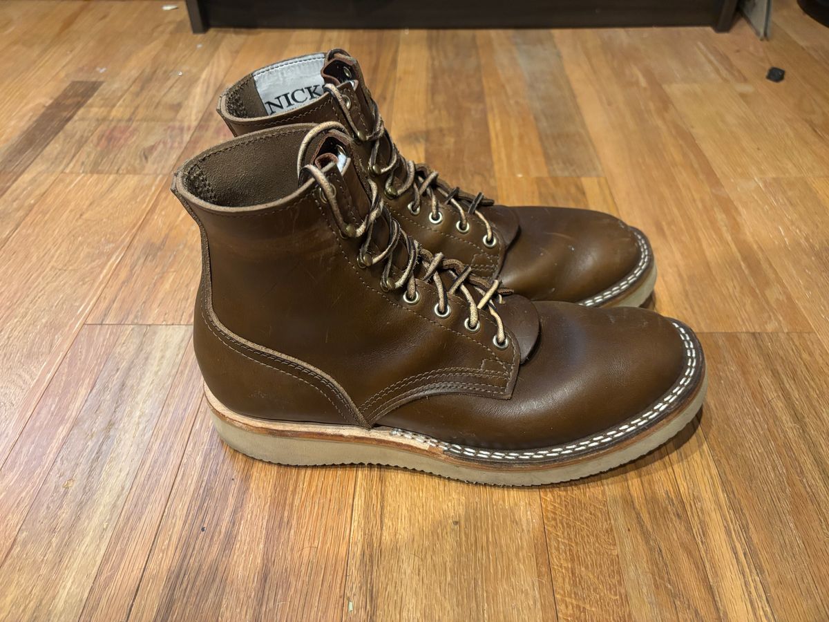 Photo by ohherewego on February 2, 2025 of the Nicks Free Range in Horween British Tan Chromexcel.