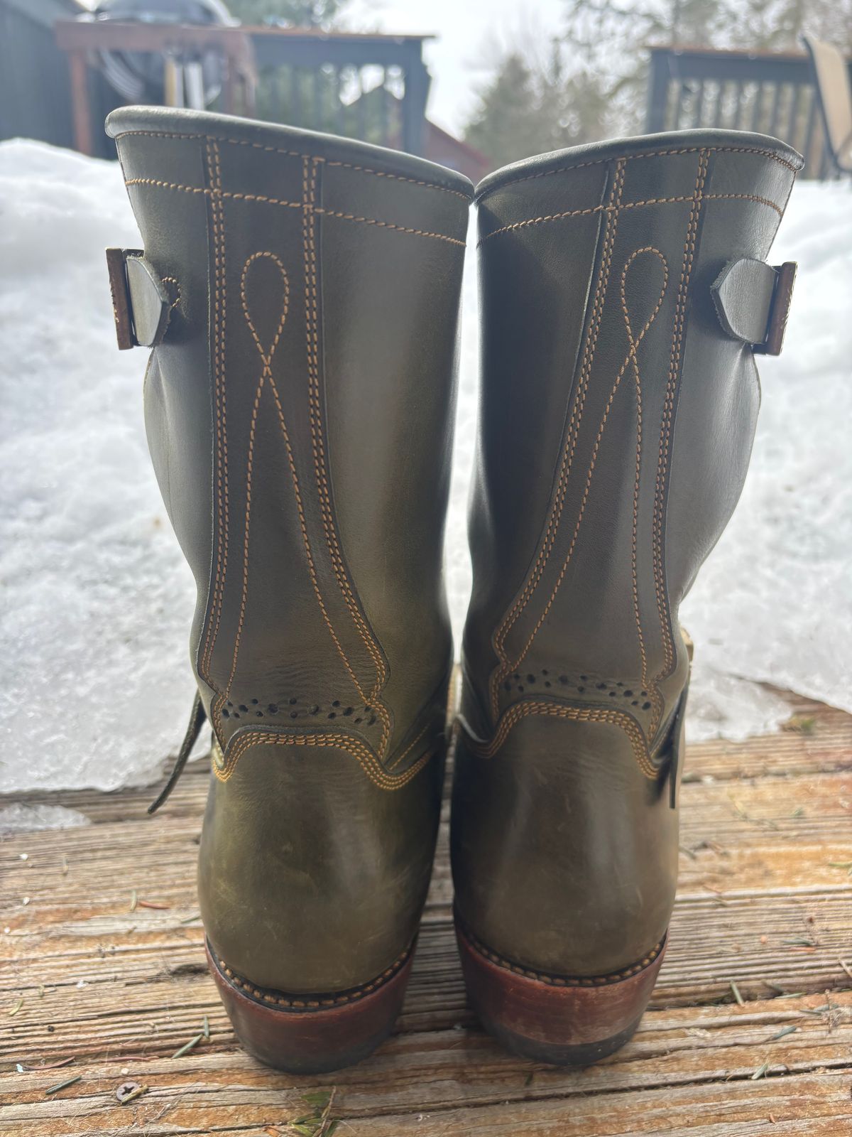 Photo by ohherewego on March 2, 2026 of the Fortis Boots Tapak 2.0 Engineer Boots in Indonesian Olive Pullup.