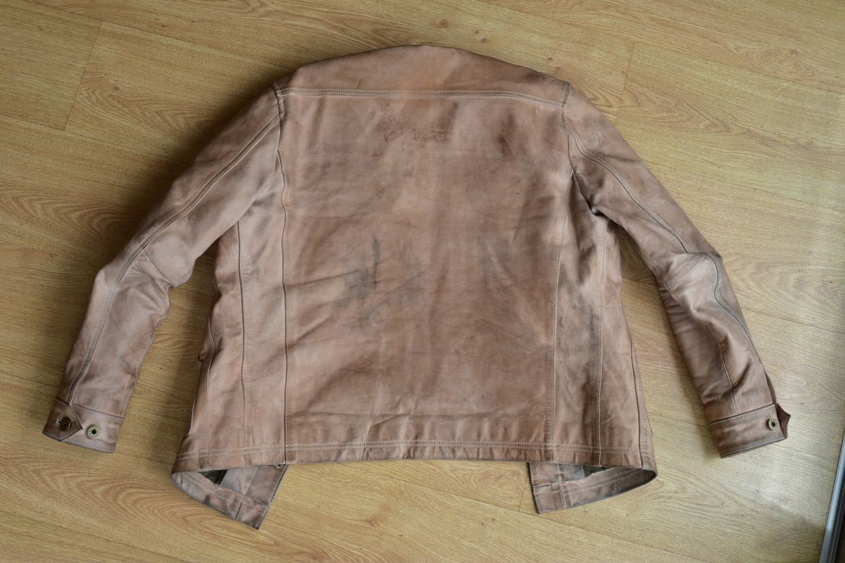 Photo by denimwatchesboots on November 1, 2025 of the Master Supply Co Field Jacket in Veg-Tanned Natural Cowhide.