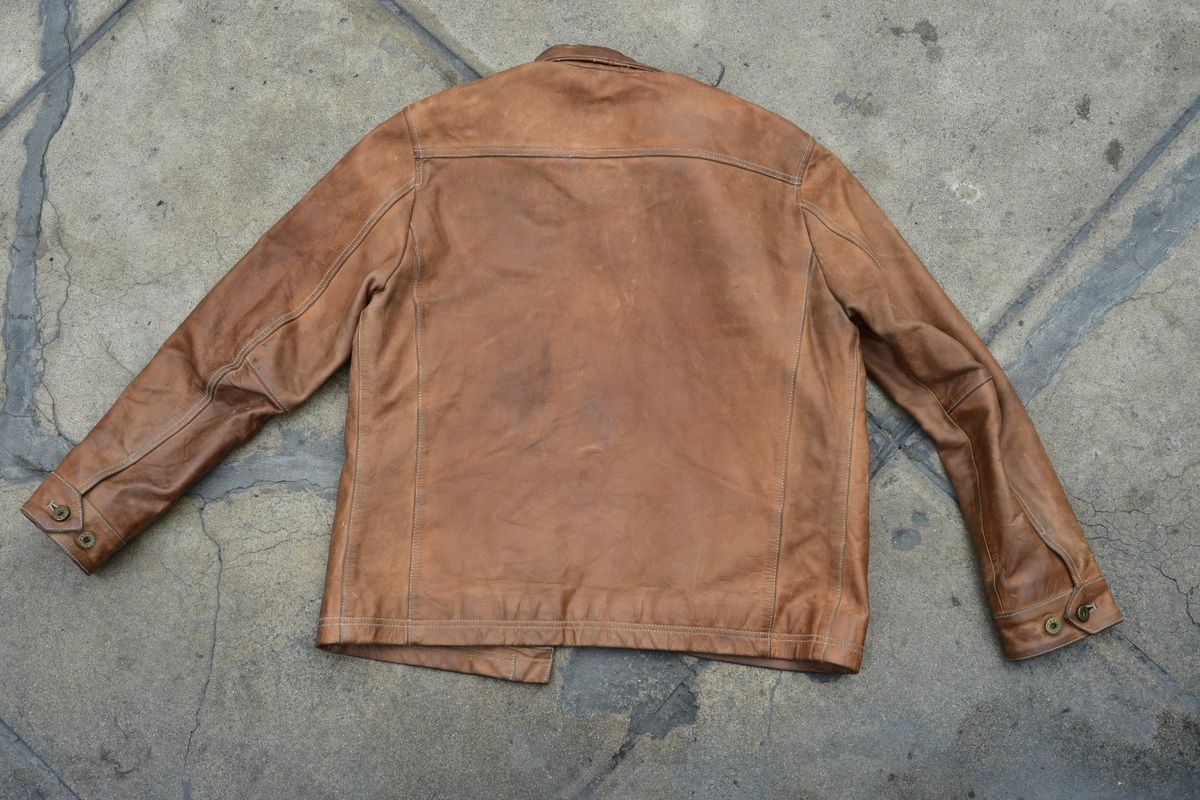 Photo by denimwatchesboots on April 5, 2026 of the Master Supply Co Field Jacket in Veg-Tanned Natural Cowhide.