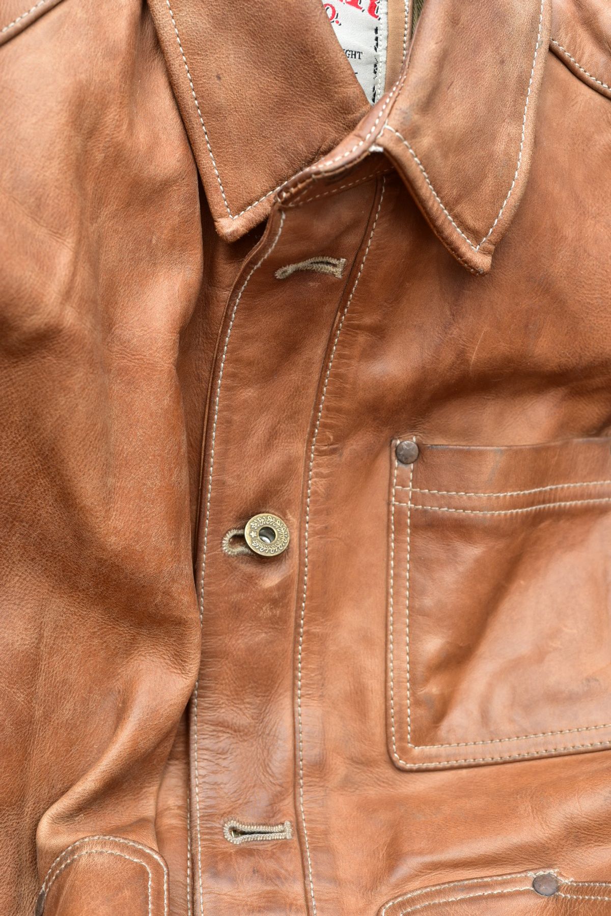 Photo by denimwatchesboots on April 5, 2026 of the Master Supply Co Field Jacket in Veg-Tanned Natural Cowhide.