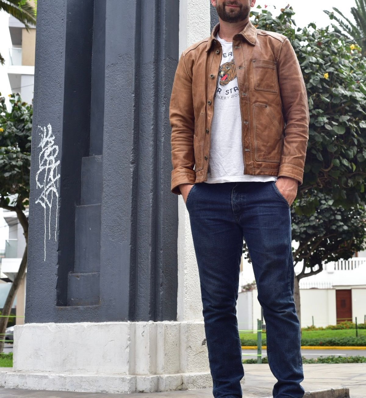 Photo by denimwatchesboots on April 5, 2026 of the Master Supply Co Field Jacket in Veg-Tanned Natural Cowhide.