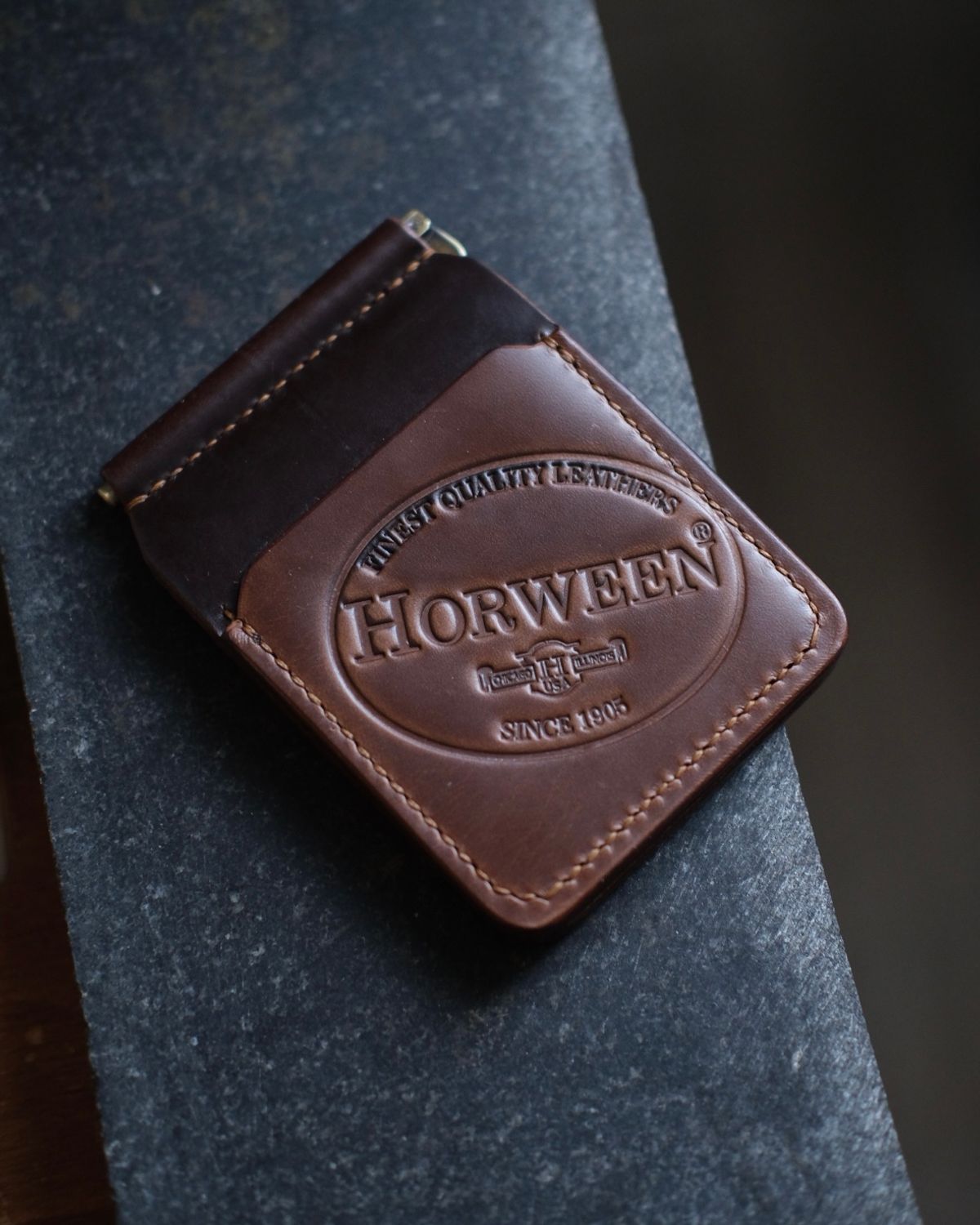 Photo by architectleather on October 15, 2024 of the Architectleather Money Clip in Horween Natural Chromexcel & Horween Brown Chromexcel.