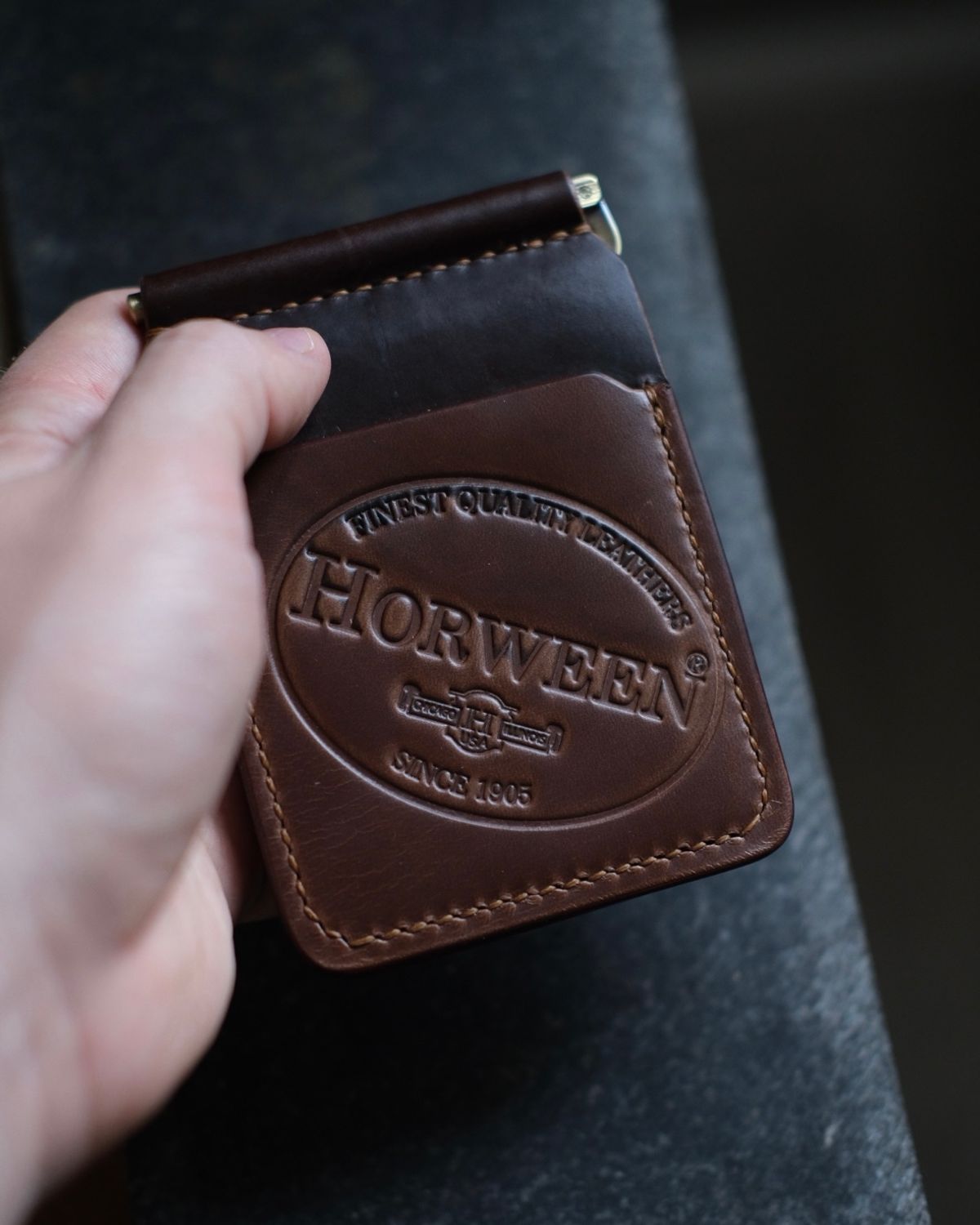 Photo by architectleather on October 15, 2024 of the Architectleather Money Clip in Horween Natural Chromexcel & Horween Brown Chromexcel.