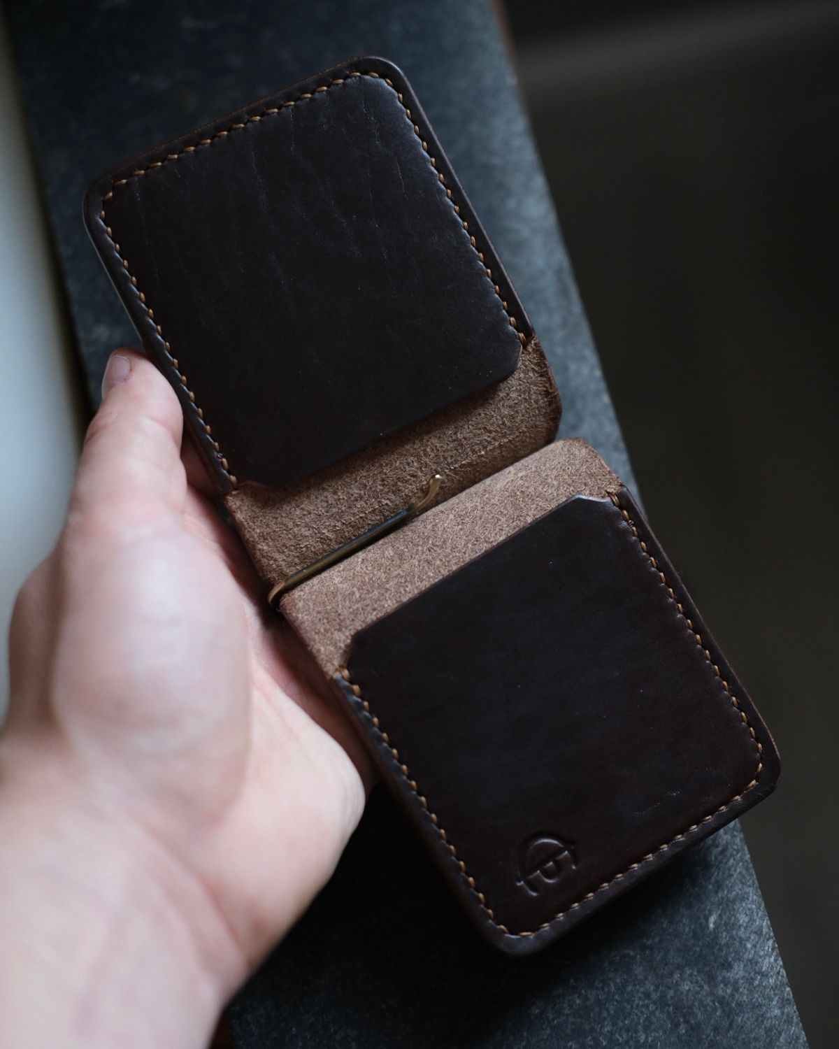 Photo by architectleather on October 15, 2024 of the Architectleather Money Clip in Horween Natural Chromexcel & Horween Brown Chromexcel.