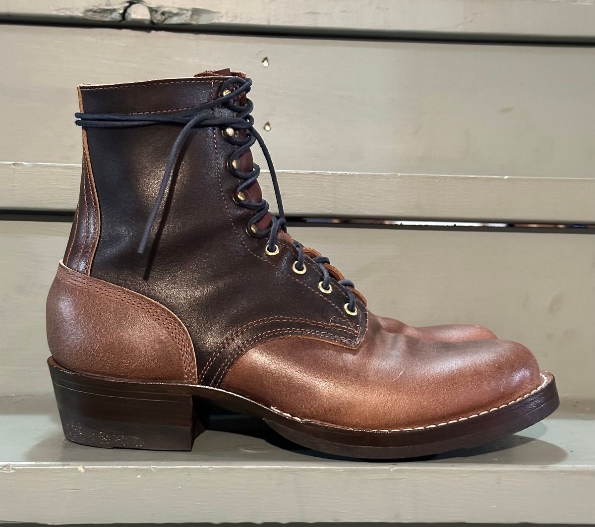 Photo by nikljam on April 28, 2026 of the Frank's Boots Wilshire in Horween Natural Waxed Flesh & Horween Brown Waxed Flesh.