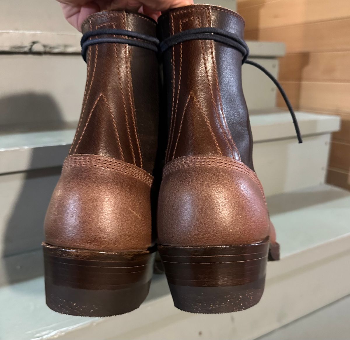 Photo by nikljam on April 28, 2026 of the Frank's Boots Wilshire in Horween Natural Waxed Flesh & Horween Brown Waxed Flesh.