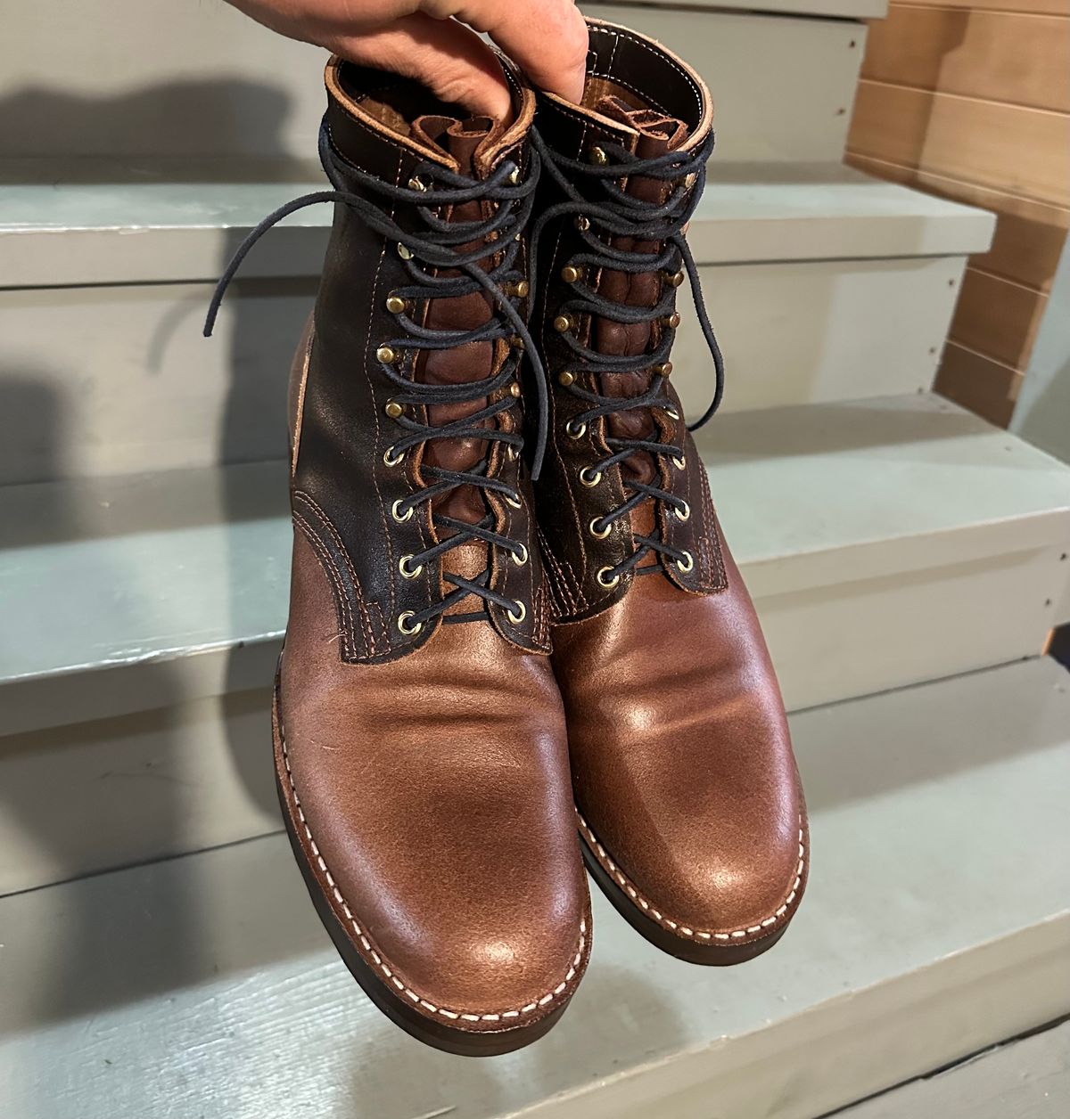 Photo by nikljam on April 28, 2026 of the Frank's Boots Wilshire in Horween Natural Waxed Flesh & Horween Brown Waxed Flesh.
