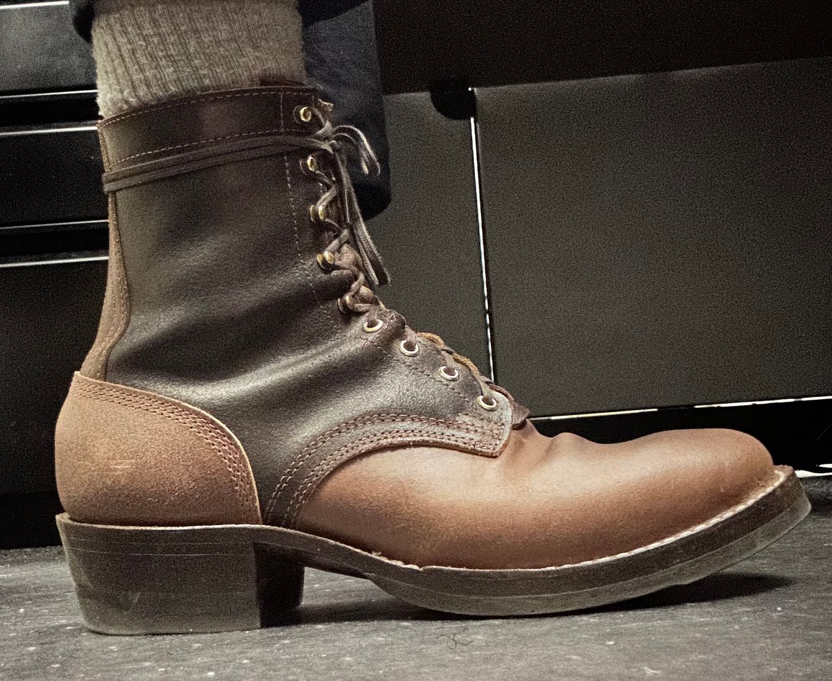 Photo by nikljam on May 6, 2026 of the Frank's Boots Wilshire in Horween Natural Waxed Flesh & Horween Brown Waxed Flesh.