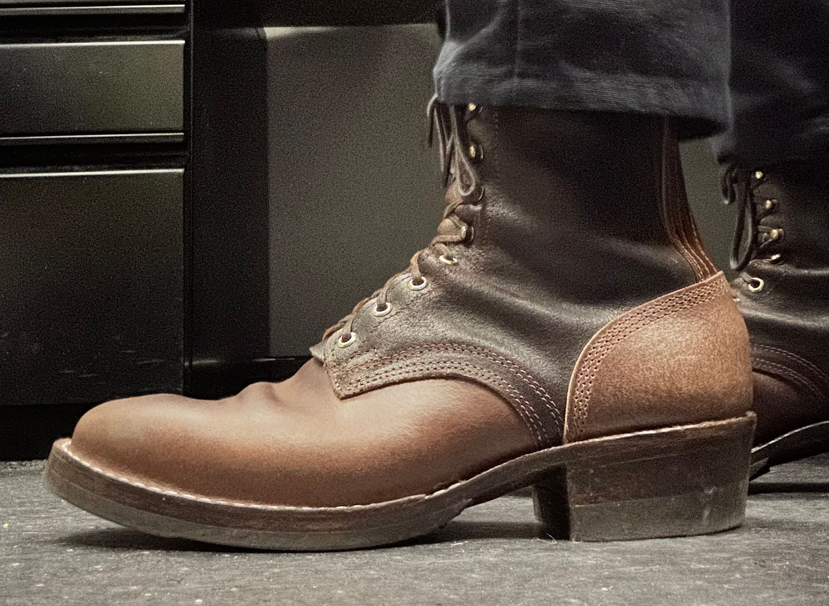 Photo by nikljam on May 6, 2026 of the Frank's Boots Wilshire in Horween Natural Waxed Flesh & Horween Brown Waxed Flesh.