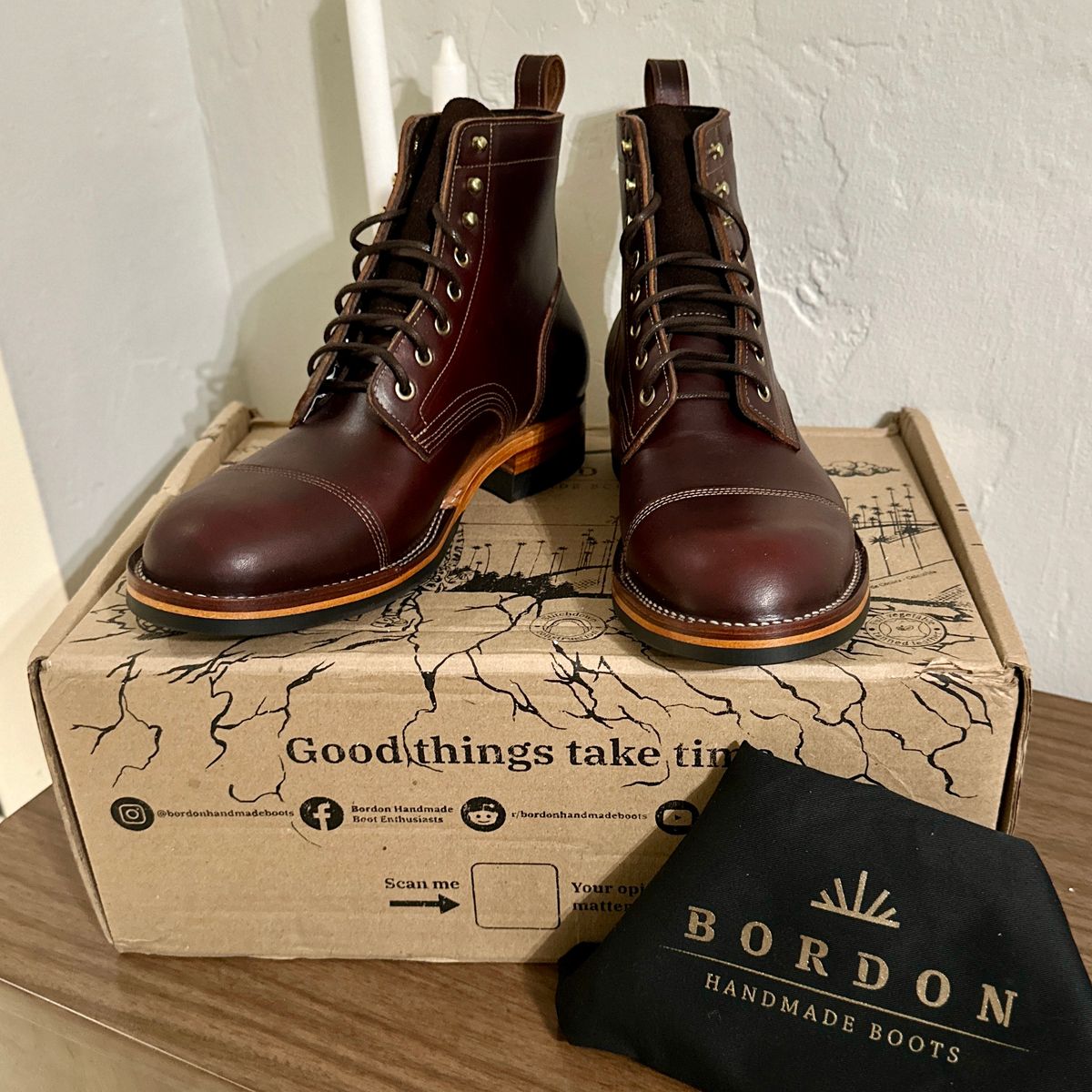 Photo by JB on July 22, 2025 of the Bordon Tukano Boots in Wickett & Craig Chestnut Oiled Latigo.