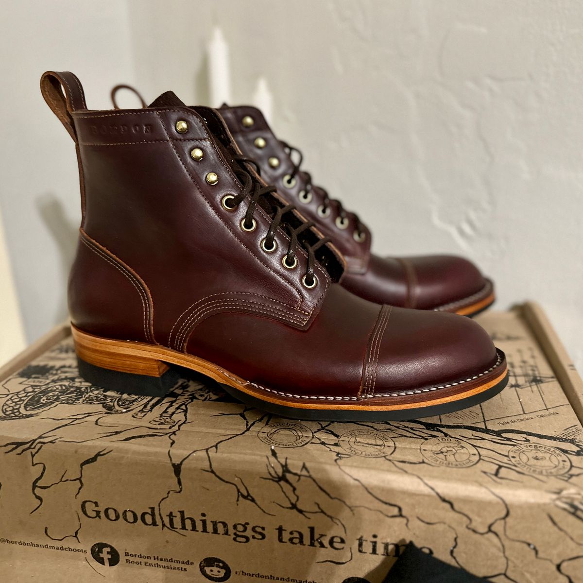 Photo by JB on July 22, 2025 of the Bordon Tukano Boots in Wickett & Craig Chestnut Oiled Latigo.