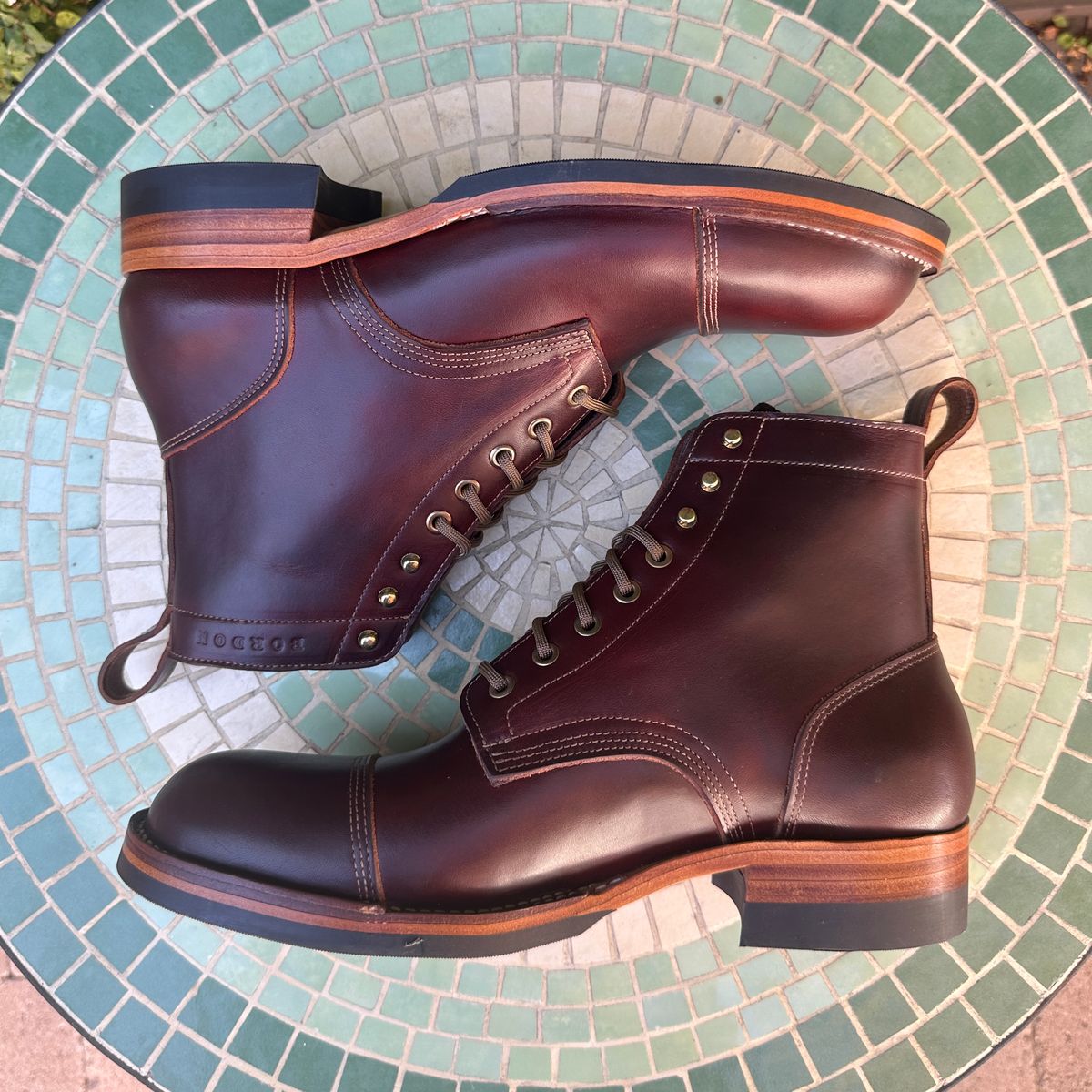 Photo by JB on October 1, 2025 of the Bordon Tukano Boots in Wickett & Craig Chestnut Oiled Latigo.