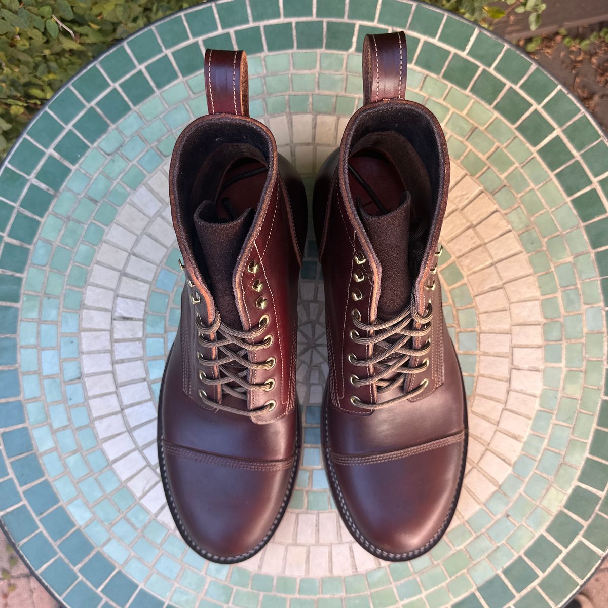 Photo by JB on October 1, 2025 of the Bordon Tukano Boots in Wickett & Craig Chestnut Oiled Latigo.