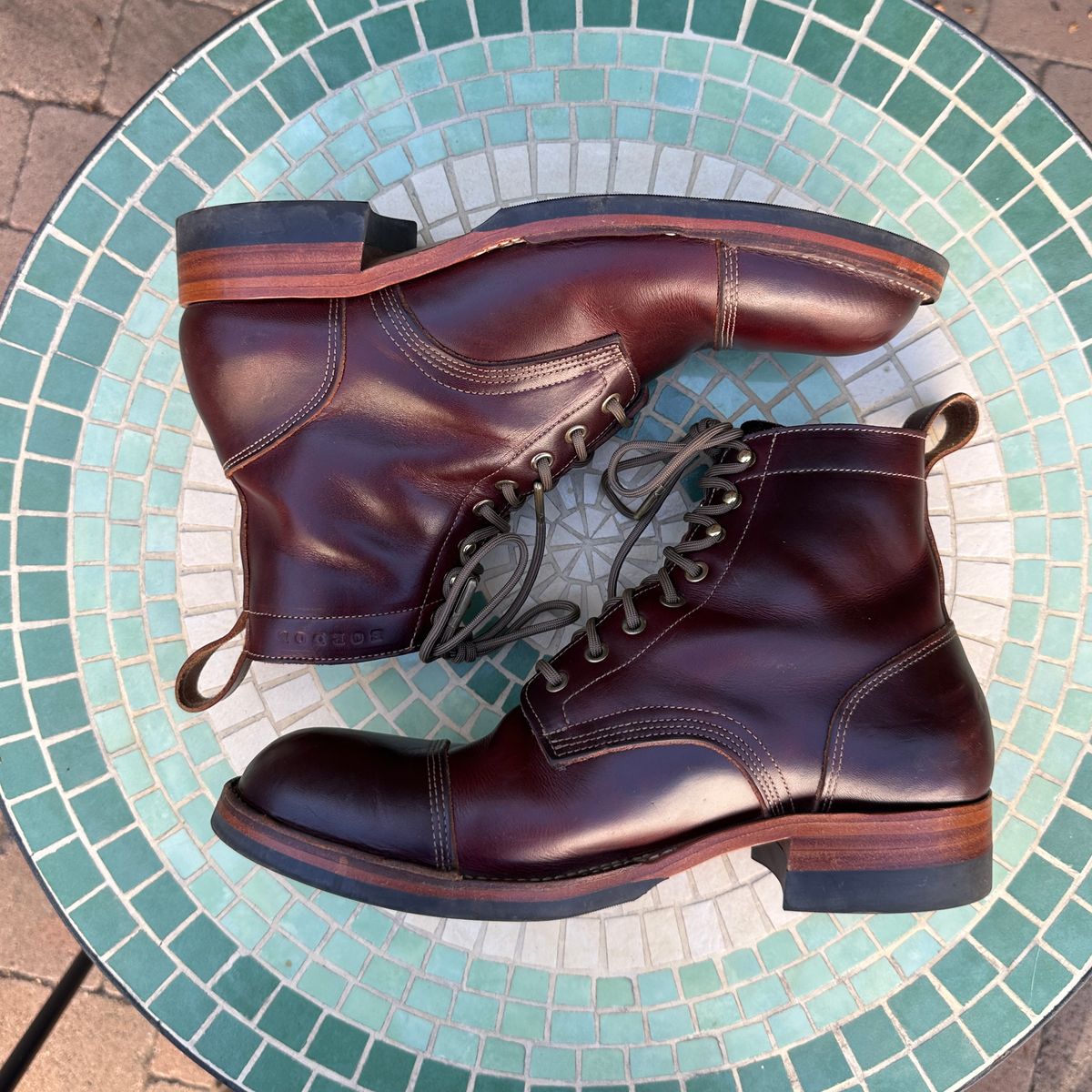 Photo by JB on November 2, 2025 of the Bordon Tukano Boots in Wickett & Craig Chestnut Oiled Latigo.