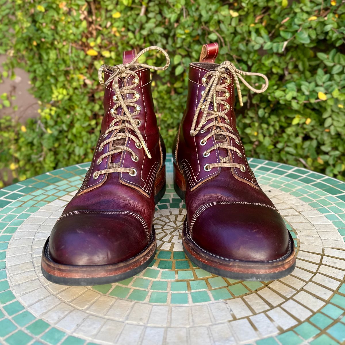 Photo by JB on December 28, 2025 of the Bordon Tukano Boots in Wickett & Craig Chestnut Oiled Latigo.