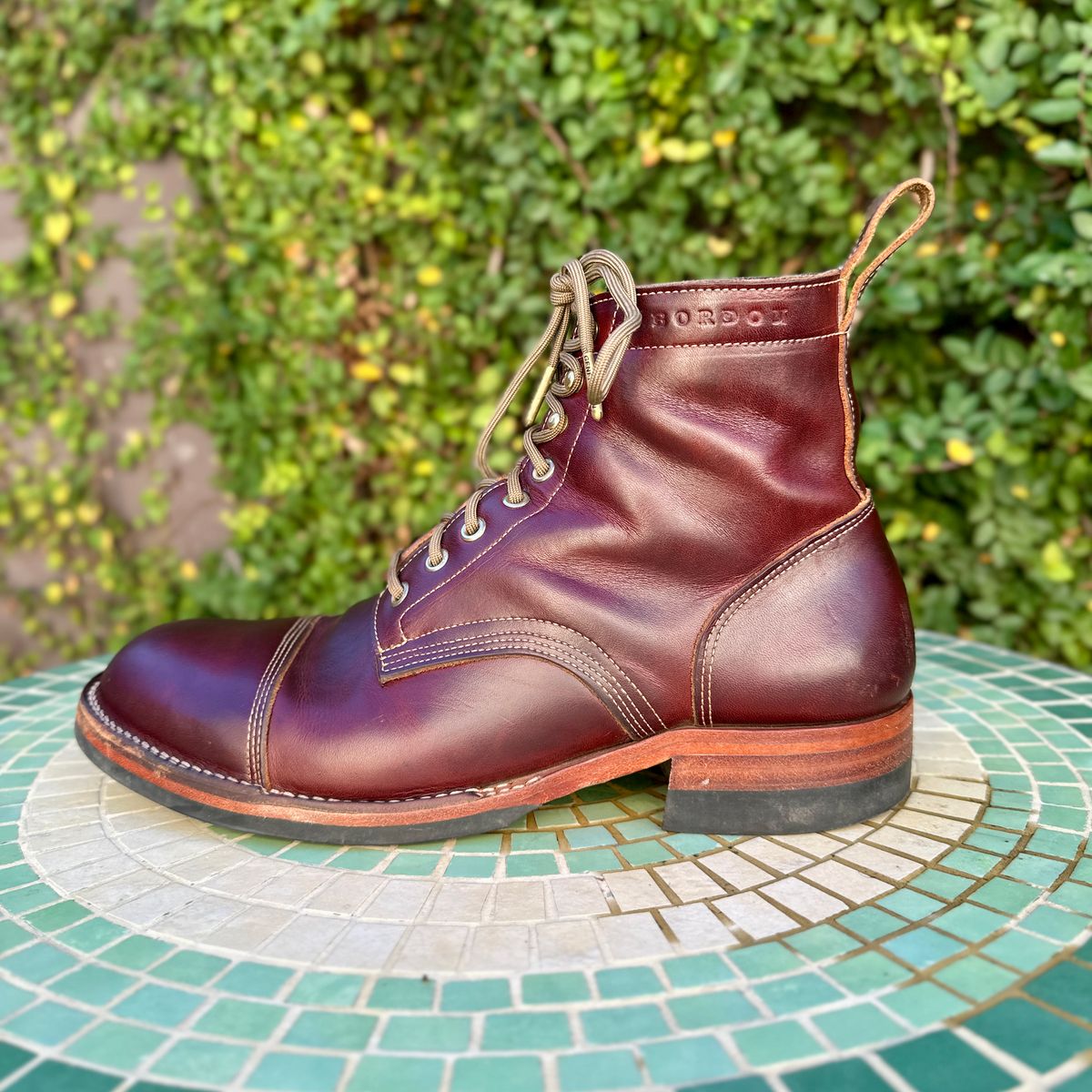 Photo by JB on December 28, 2025 of the Bordon Tukano Boots in Wickett & Craig Chestnut Oiled Latigo.