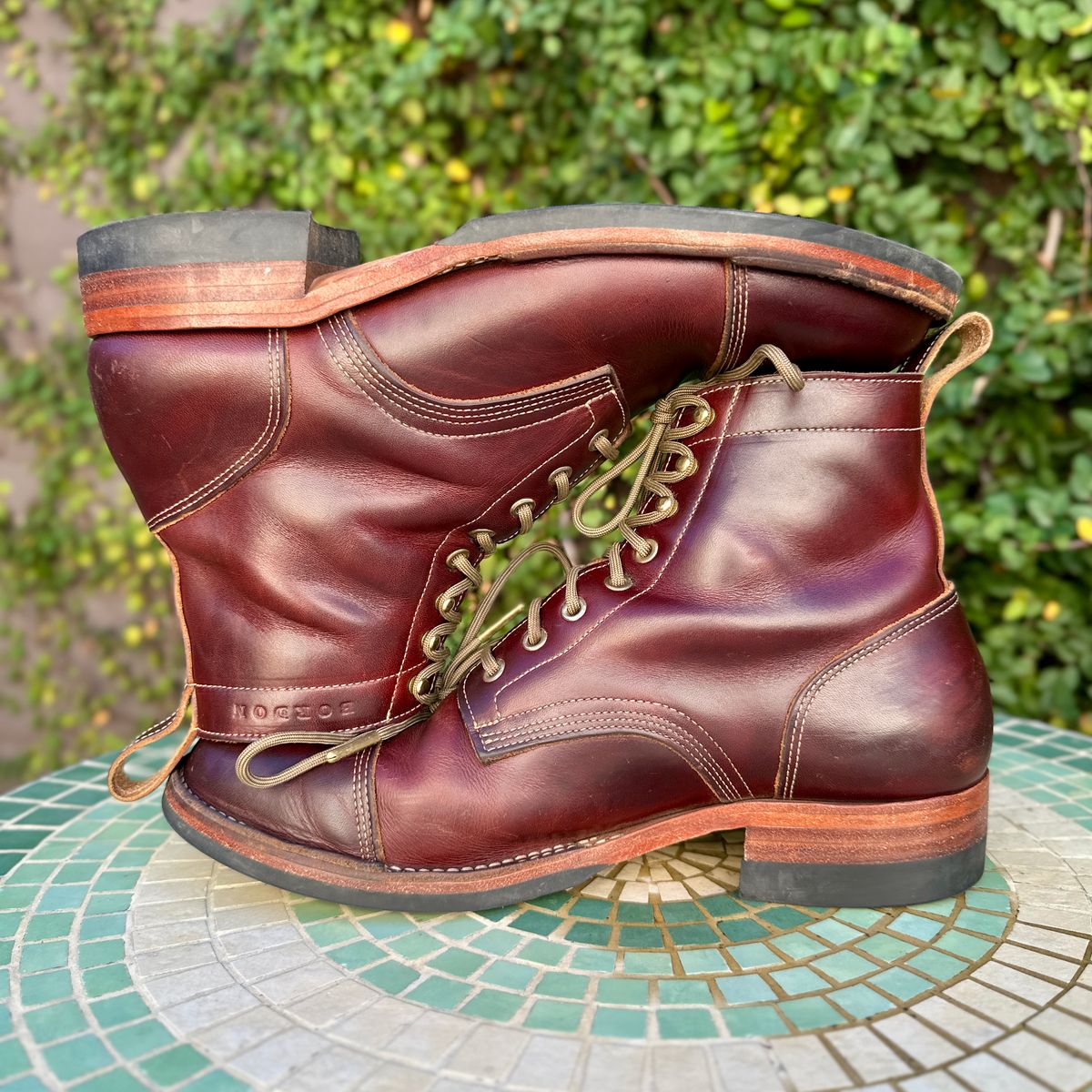 Photo by JB on December 28, 2025 of the Bordon Tukano Boots in Wickett & Craig Chestnut Oiled Latigo.