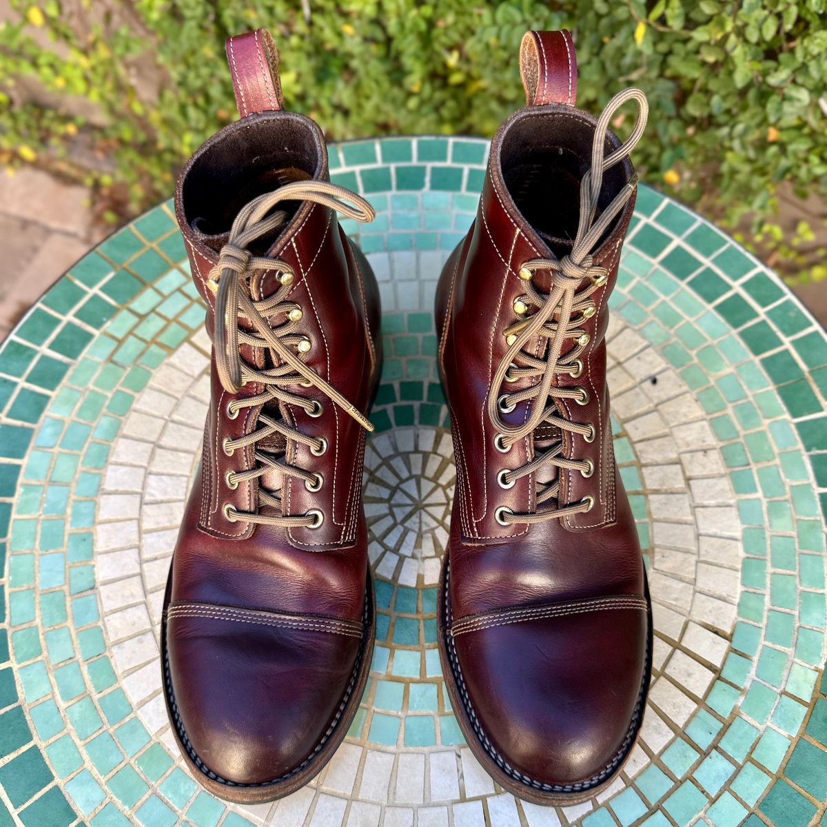 Photo by JB on December 28, 2025 of the Bordon Tukano Boots in Wickett & Craig Chestnut Oiled Latigo.