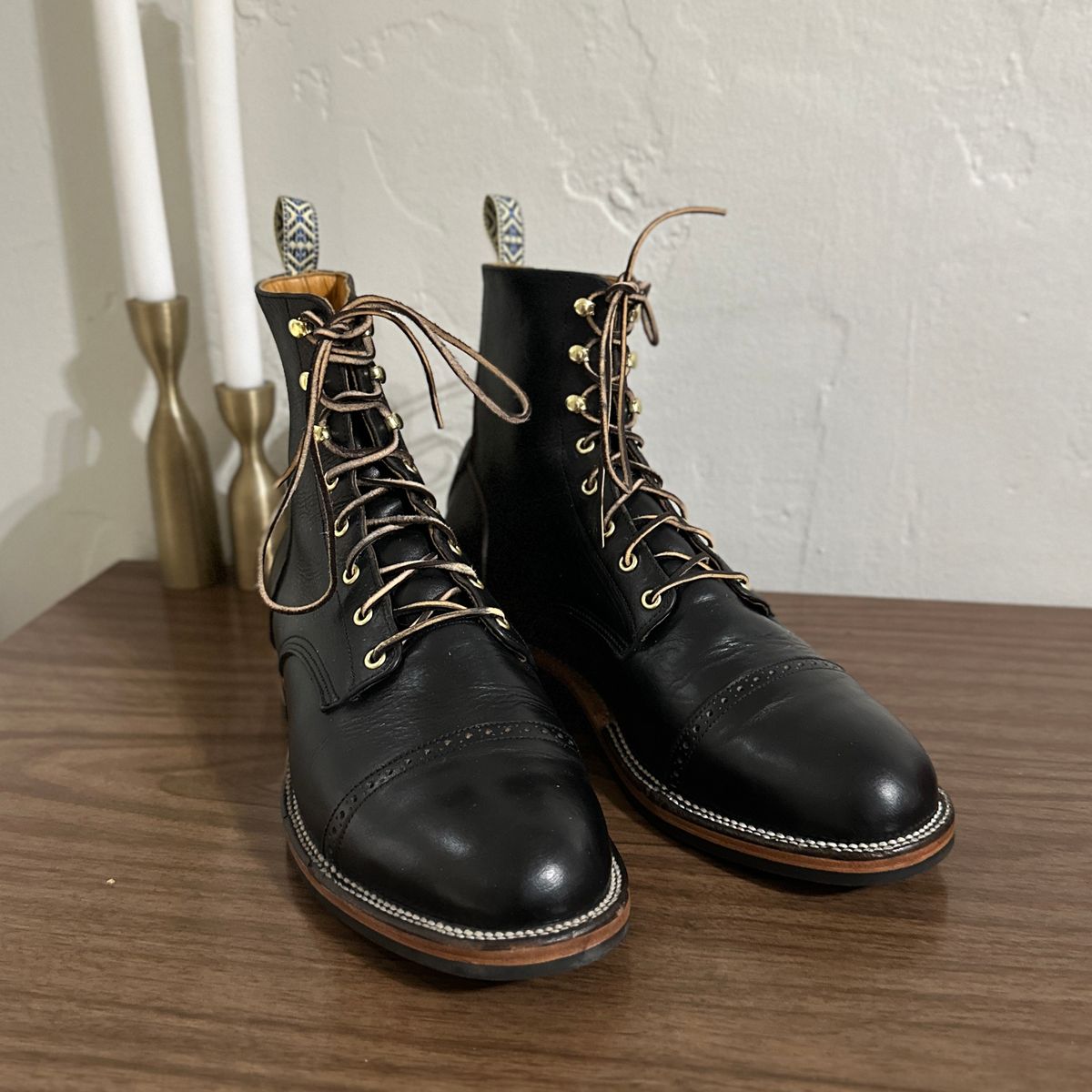 Photo by JB on August 11, 2025 of the Unmarked DB Hunter Cap Toe in Horween Black Chromexcel.