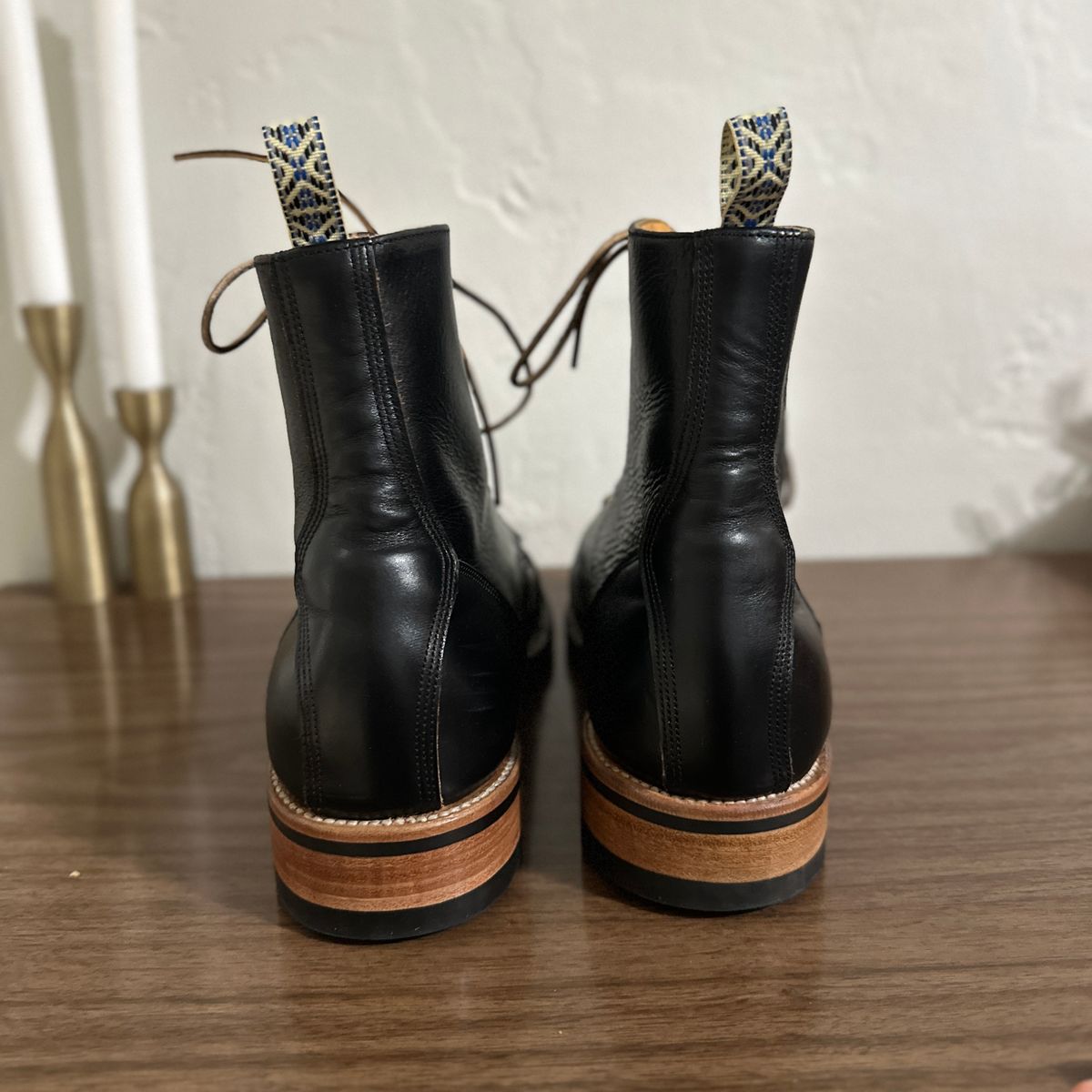 Photo by JB on August 11, 2025 of the Unmarked DB Hunter Cap Toe in Horween Black Chromexcel.