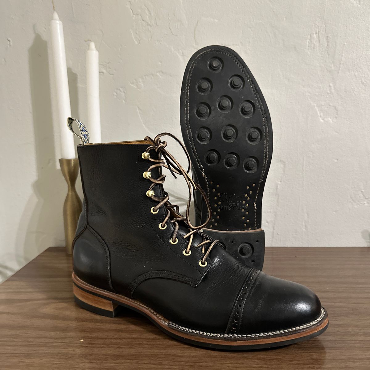 Photo by JB on August 11, 2025 of the Unmarked DB Hunter Cap Toe in Horween Black Chromexcel.