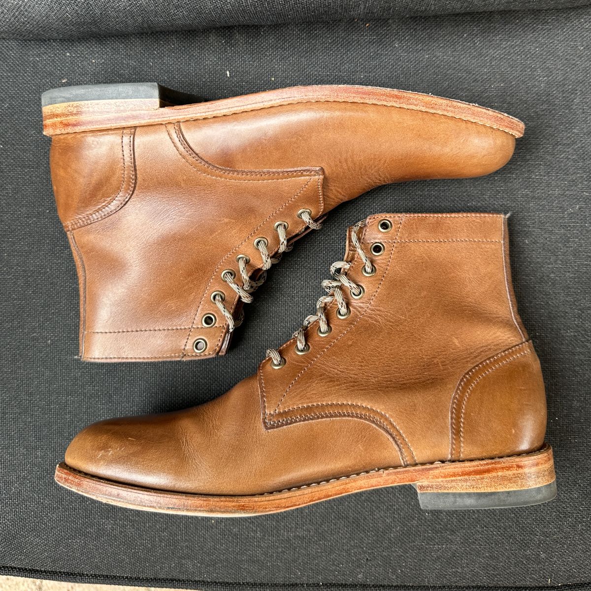 Photo by JB on May 28, 2025 of the Oak Street Bootmakers Trench Boot in Horween Natural Chromexcel.