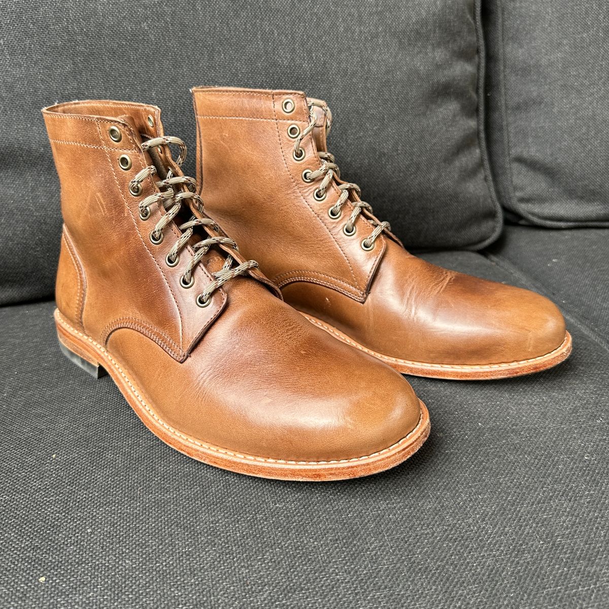 Photo by JB on May 28, 2025 of the Oak Street Bootmakers Trench Boot in Horween Natural Chromexcel.