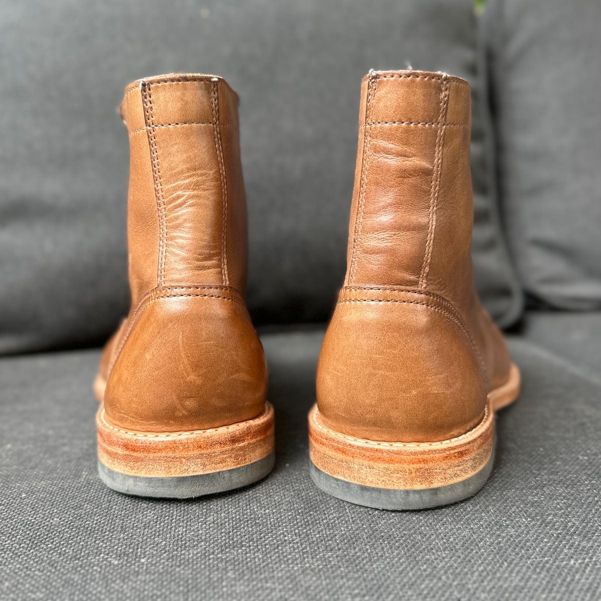 Photo by JB on May 28, 2025 of the Oak Street Bootmakers Trench Boot in Horween Natural Chromexcel.