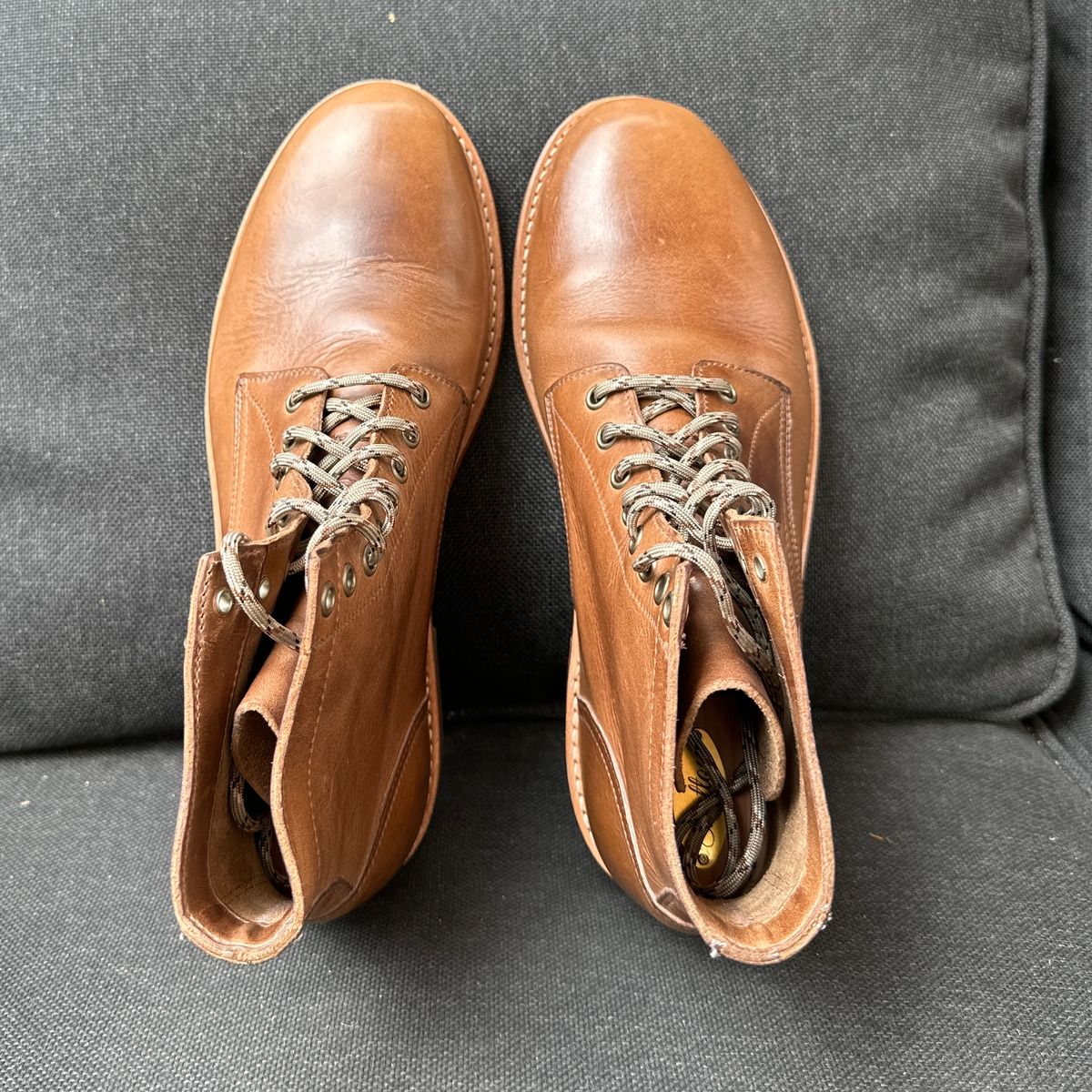 Photo by JB on May 28, 2025 of the Oak Street Bootmakers Trench Boot in Horween Natural Chromexcel.