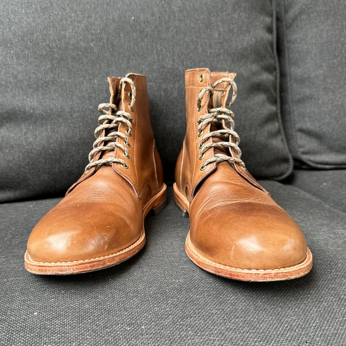 Photo by JB on May 28, 2025 of the Oak Street Bootmakers Trench Boot in Horween Natural Chromexcel.