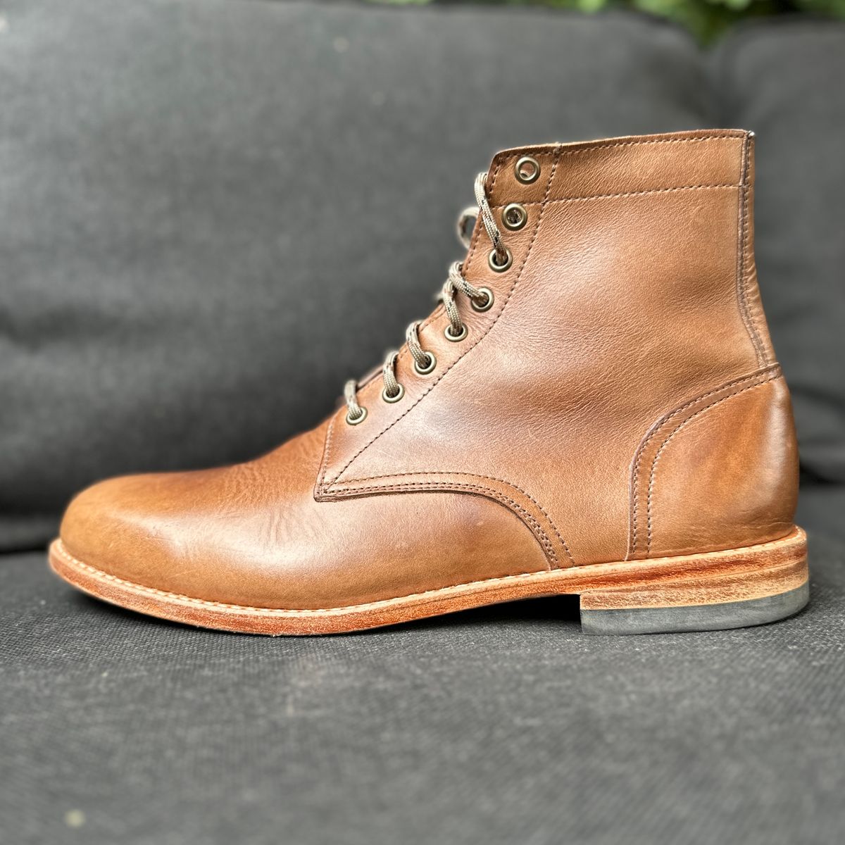 Photo by JB on May 28, 2025 of the Oak Street Bootmakers Trench Boot in Horween Natural Chromexcel.