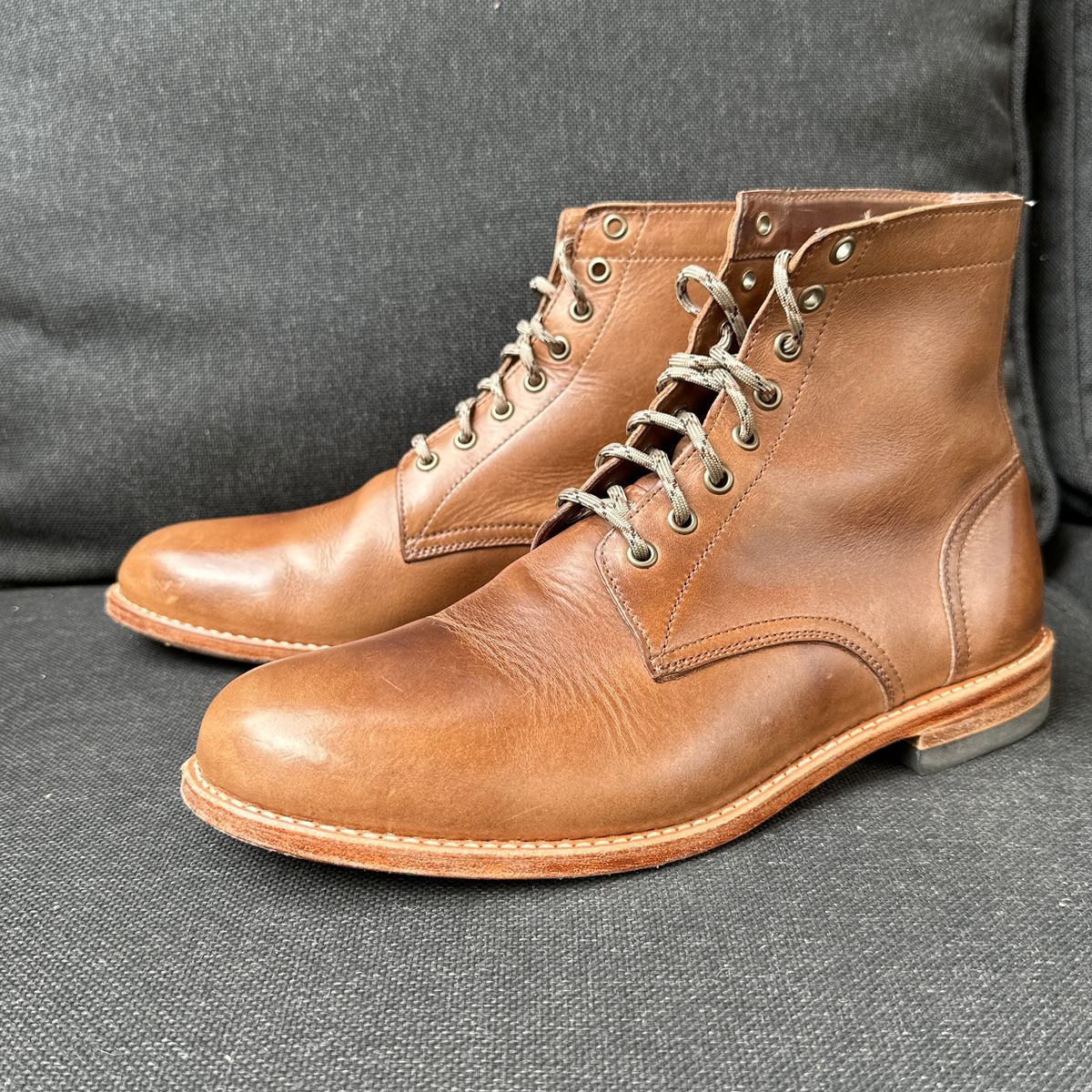 Photo by JB on May 28, 2025 of the Oak Street Bootmakers Trench Boot in Horween Natural Chromexcel.
