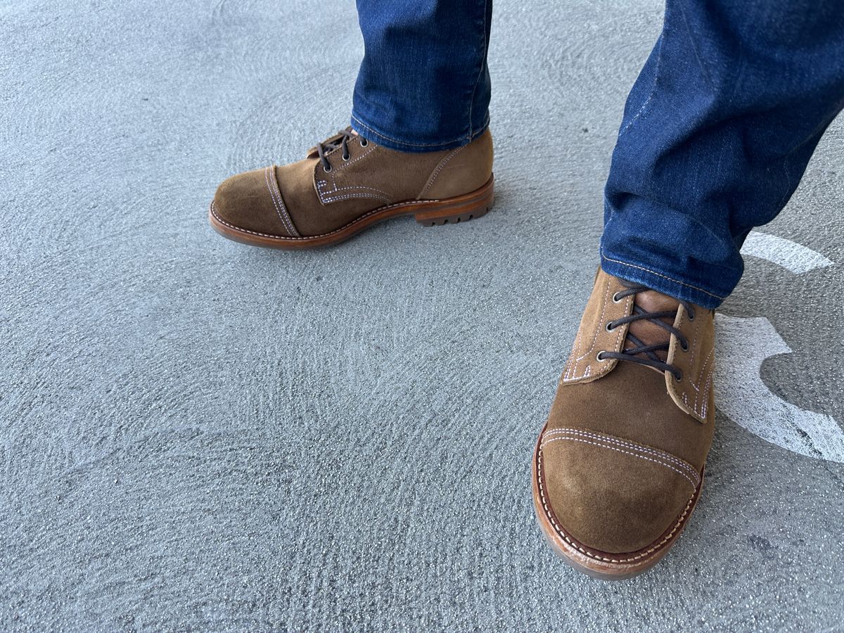 Photo by JB on May 8, 2024 of the Truman Cap Toe Boot in Dark Coyote Roughout.