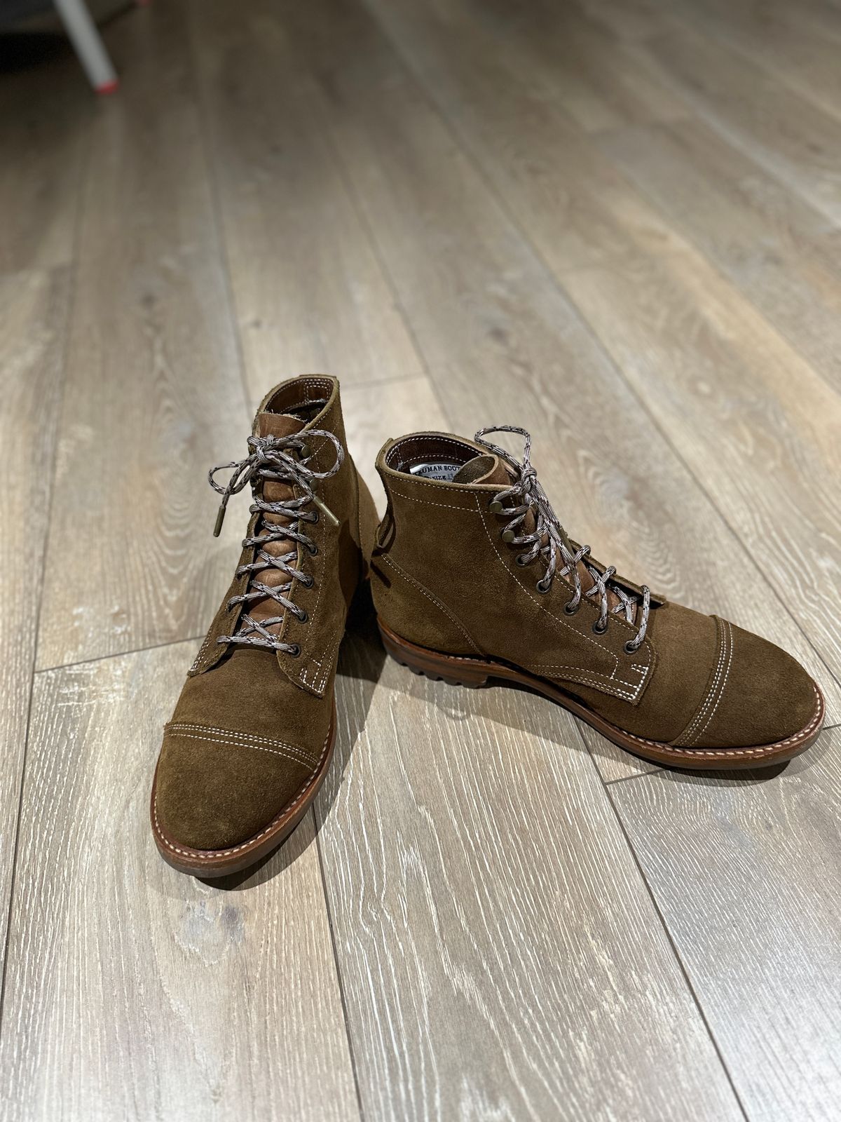 Photo by JB on June 6, 2024 of the Truman Cap Toe Boot in Dark Coyote Roughout.