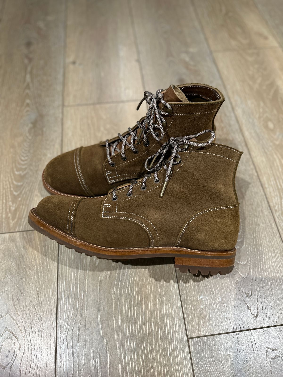 Photo by JB on June 6, 2024 of the Truman Cap Toe Boot in Dark Coyote Roughout.