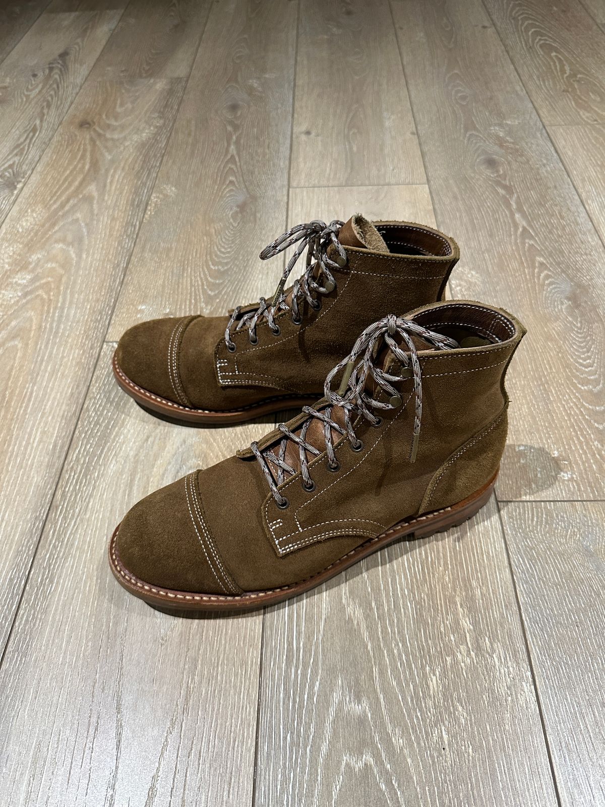 Photo by JB on June 6, 2024 of the Truman Cap Toe Boot in Dark Coyote Roughout.