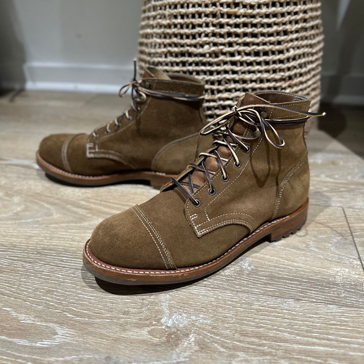 Photo by JB on March 14, 2025 of the Truman Cap Toe Boot in Dark Coyote Roughout.