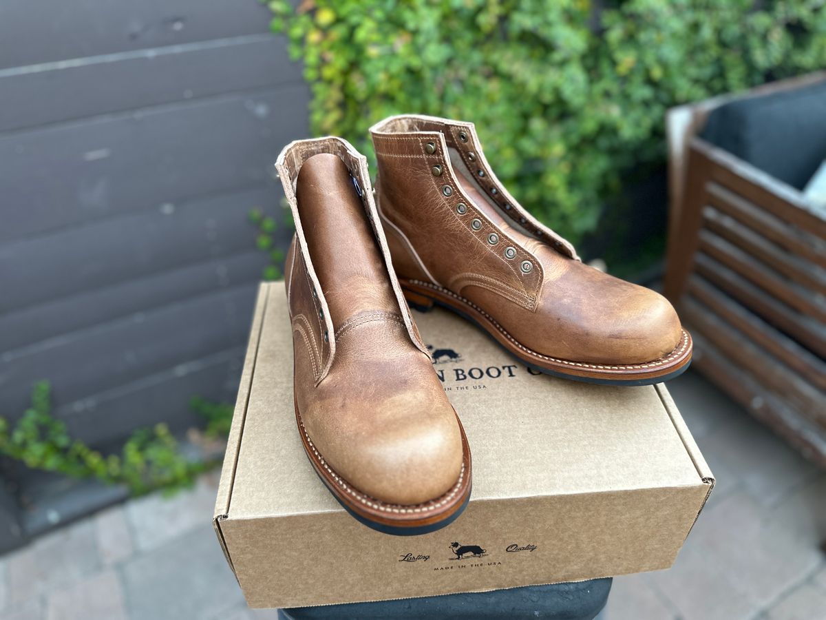 Photo by JB on July 1, 2024 of the Truman Plain Toe Boot in Horween Natural Cypress.