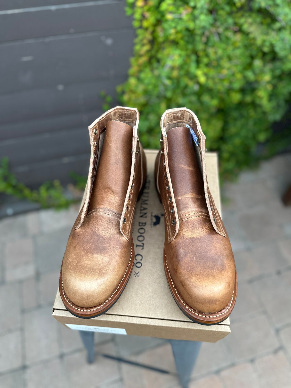 Photo by JB on July 1, 2024 of the Truman Plain Toe Boot in Horween Natural Cypress.