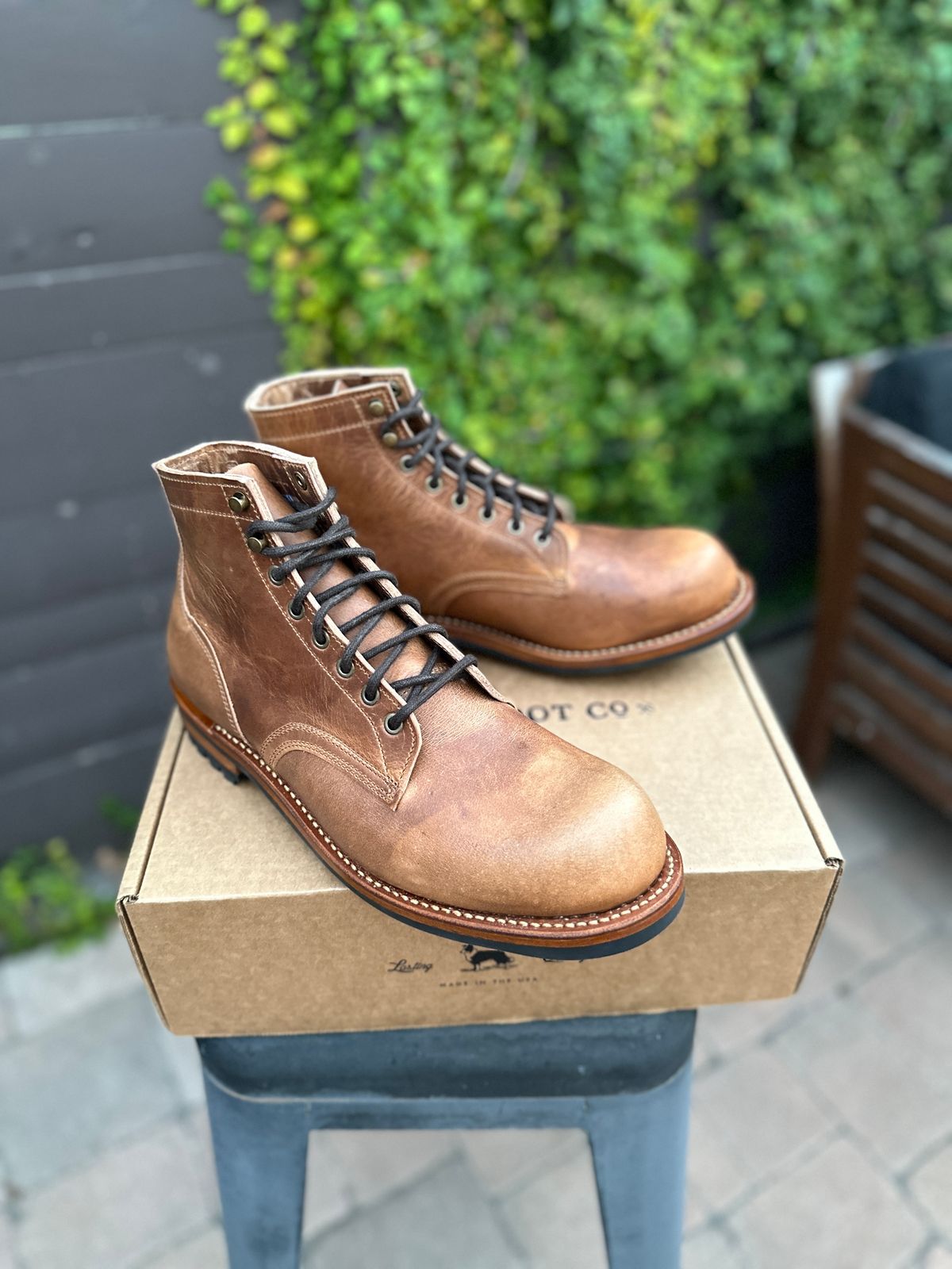 Photo by JB on July 1, 2024 of the Truman Plain Toe Boot in Horween Natural Cypress.