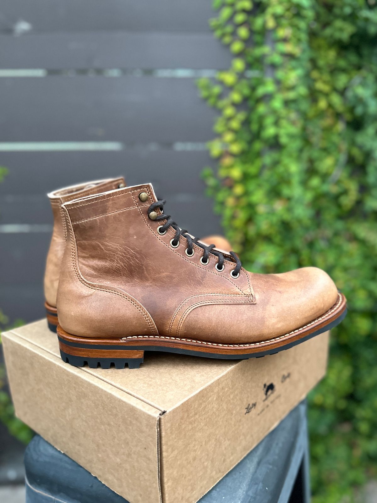 Photo by JB on July 1, 2024 of the Truman Plain Toe Boot in Horween Natural Cypress.