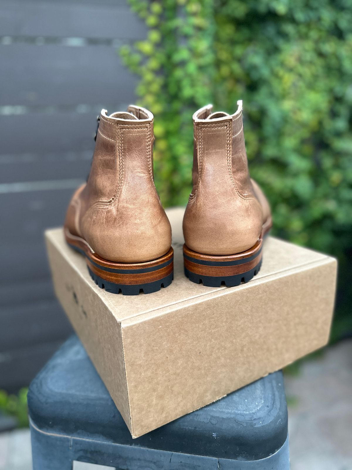 Photo by JB on July 1, 2024 of the Truman Plain Toe Boot in Horween Natural Cypress.