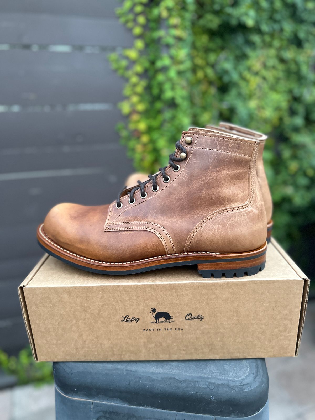 Photo by JB on July 1, 2024 of the Truman Plain Toe Boot in Horween Natural Cypress.