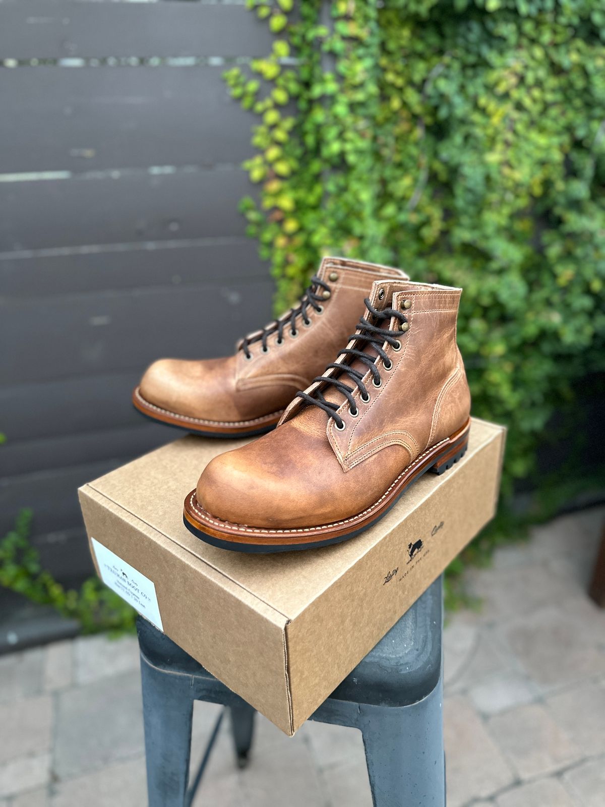 Photo by JB on July 1, 2024 of the Truman Plain Toe Boot in Horween Natural Cypress.