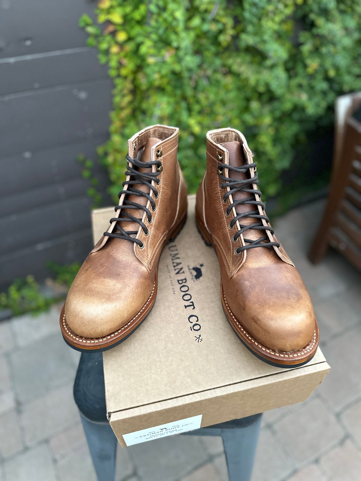 Photo by JB on July 1, 2024 of the Truman Plain Toe Boot in Horween Natural Cypress.