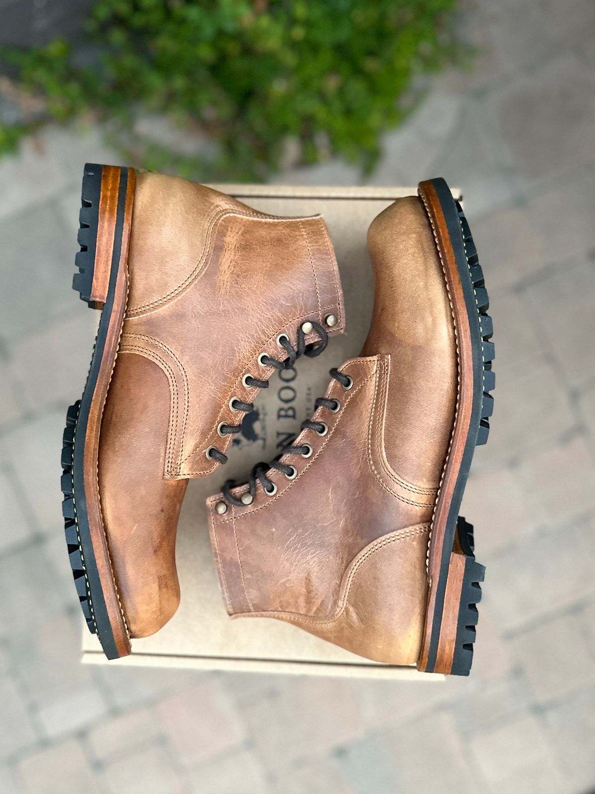 Photo by JB on July 1, 2024 of the Truman Plain Toe Boot in Horween Natural Cypress.