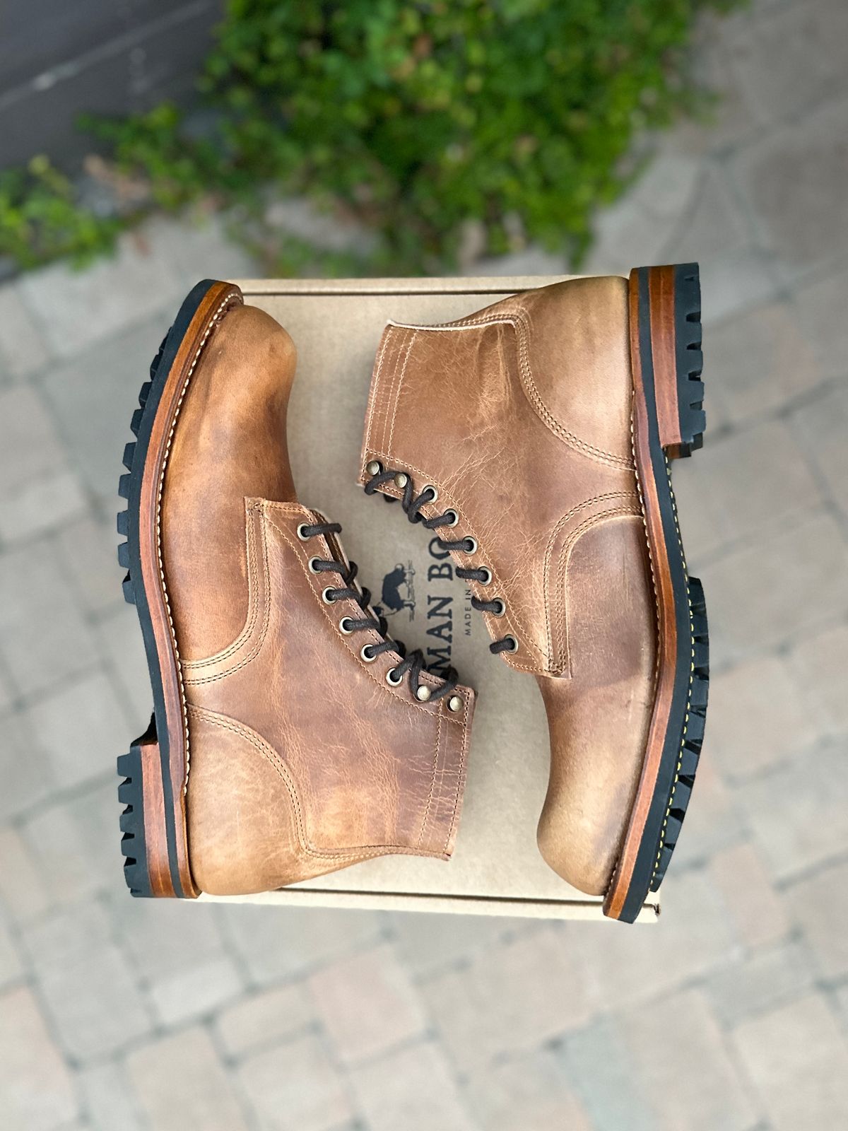 Photo by JB on July 1, 2024 of the Truman Plain Toe Boot in Horween Natural Cypress.