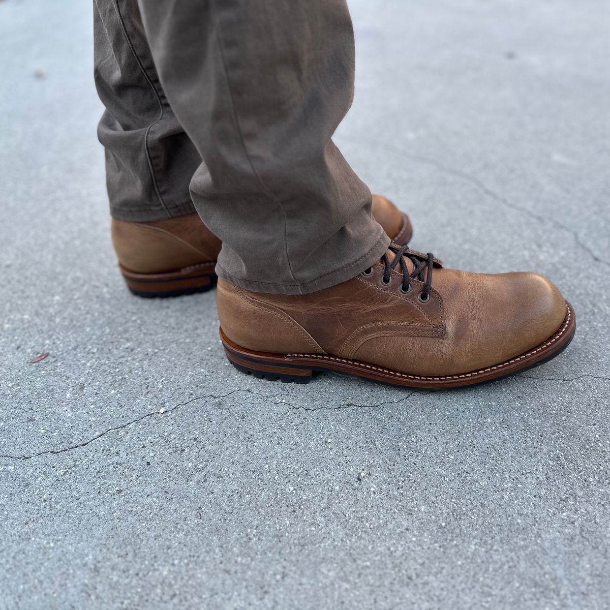 Photo by JB on August 28, 2024 of the Truman Plain Toe Boot in Horween Natural Cypress.